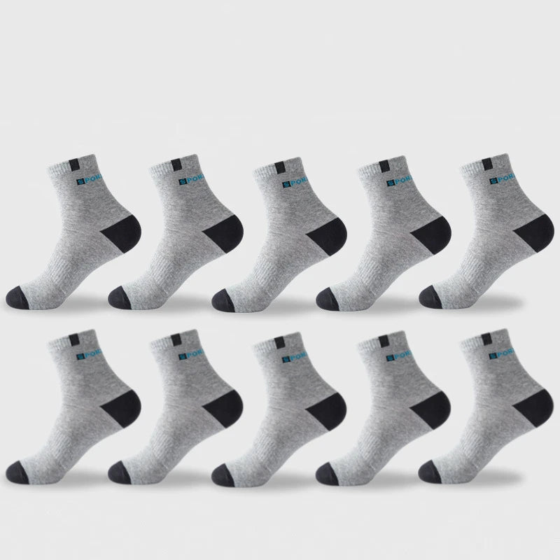 Cotton Sock for Men Sport Breathable Soft Letter Fashion Sneakers High Elastic Middle Tube Stocking Towel Sox Summer Running - Checkouts UK