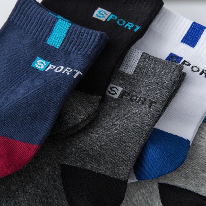 Cotton Sock for Men Sport Breathable Soft Letter Fashion Sneakers High Elastic Middle Tube Stocking Towel Sox Summer Running - Checkouts UK