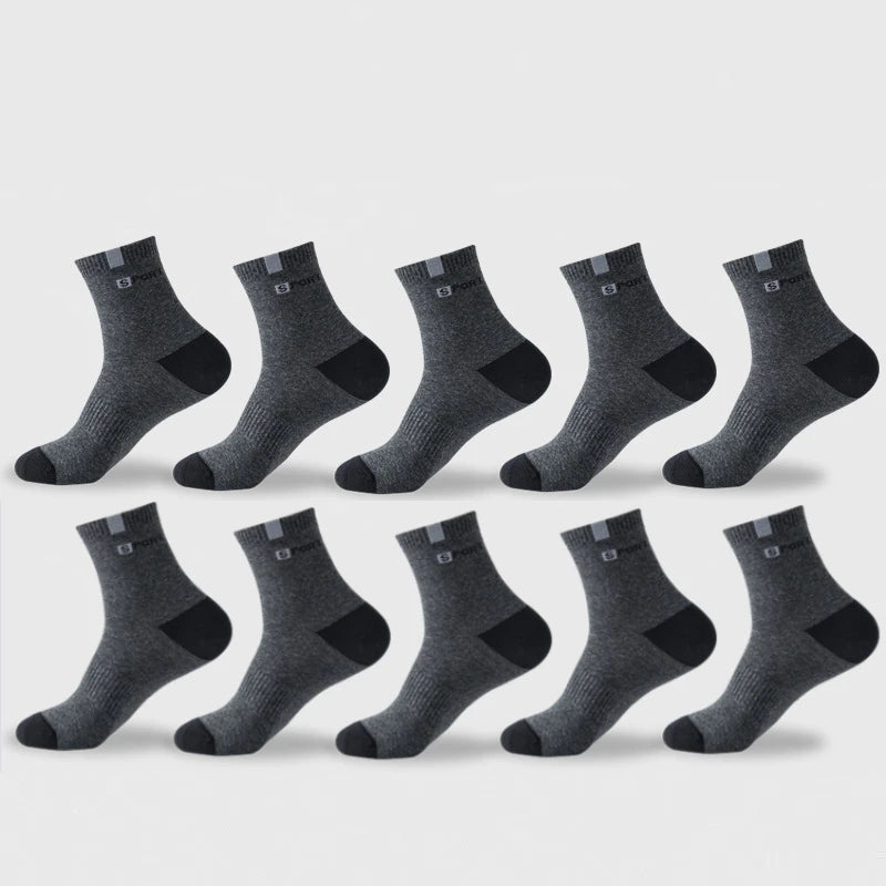 Cotton Sock for Men Sport Breathable Soft Letter Fashion Sneakers High Elastic Middle Tube Stocking Towel Sox Summer Running - Checkouts UK