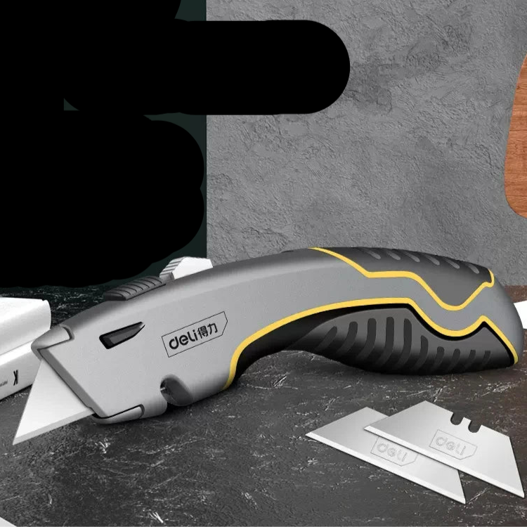 Deli Zinc Alloy Utility Knife, Box Cutter Heavy Duty Retractable for Cartons Cardboard and Boxes with Blade Storage Design - Checkouts UK