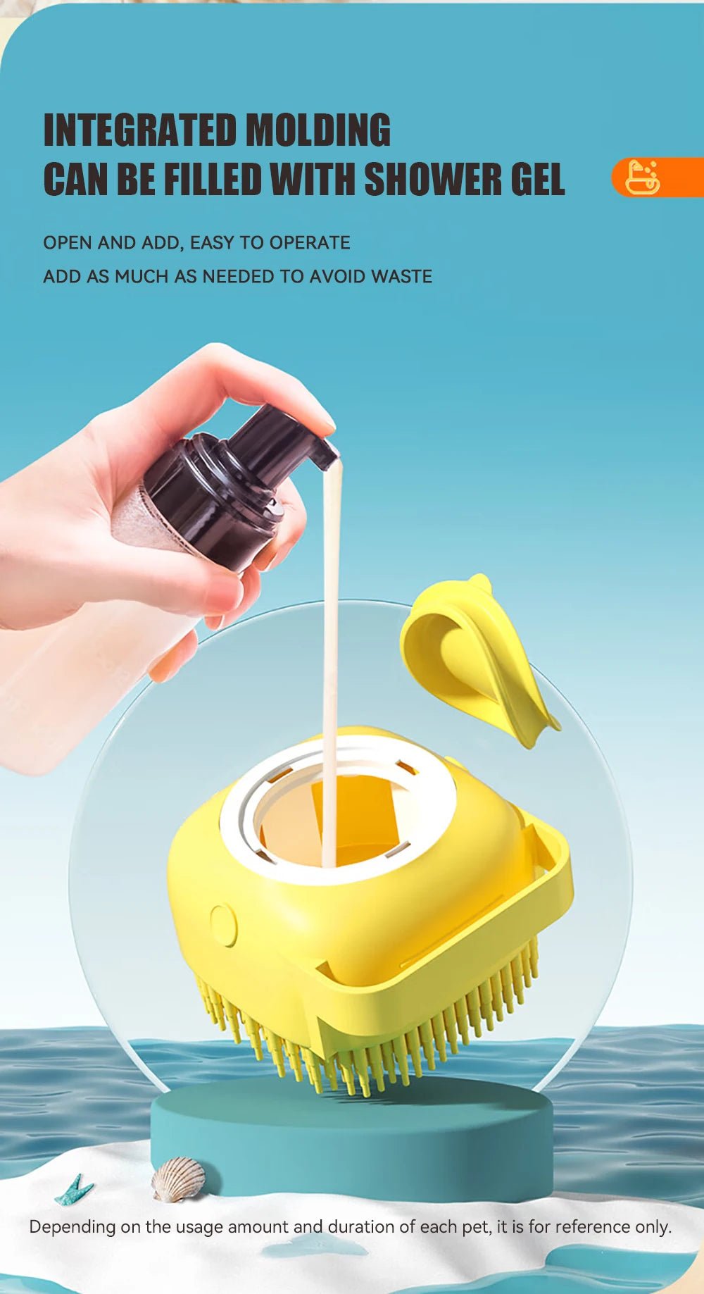 Dog Bathing Brush Pet Massage Brush Shampoo Dispenser Soft Silicone Brush Rubber Bristle for Dogs and Cats Shower Grooming Tool - Checkouts UK