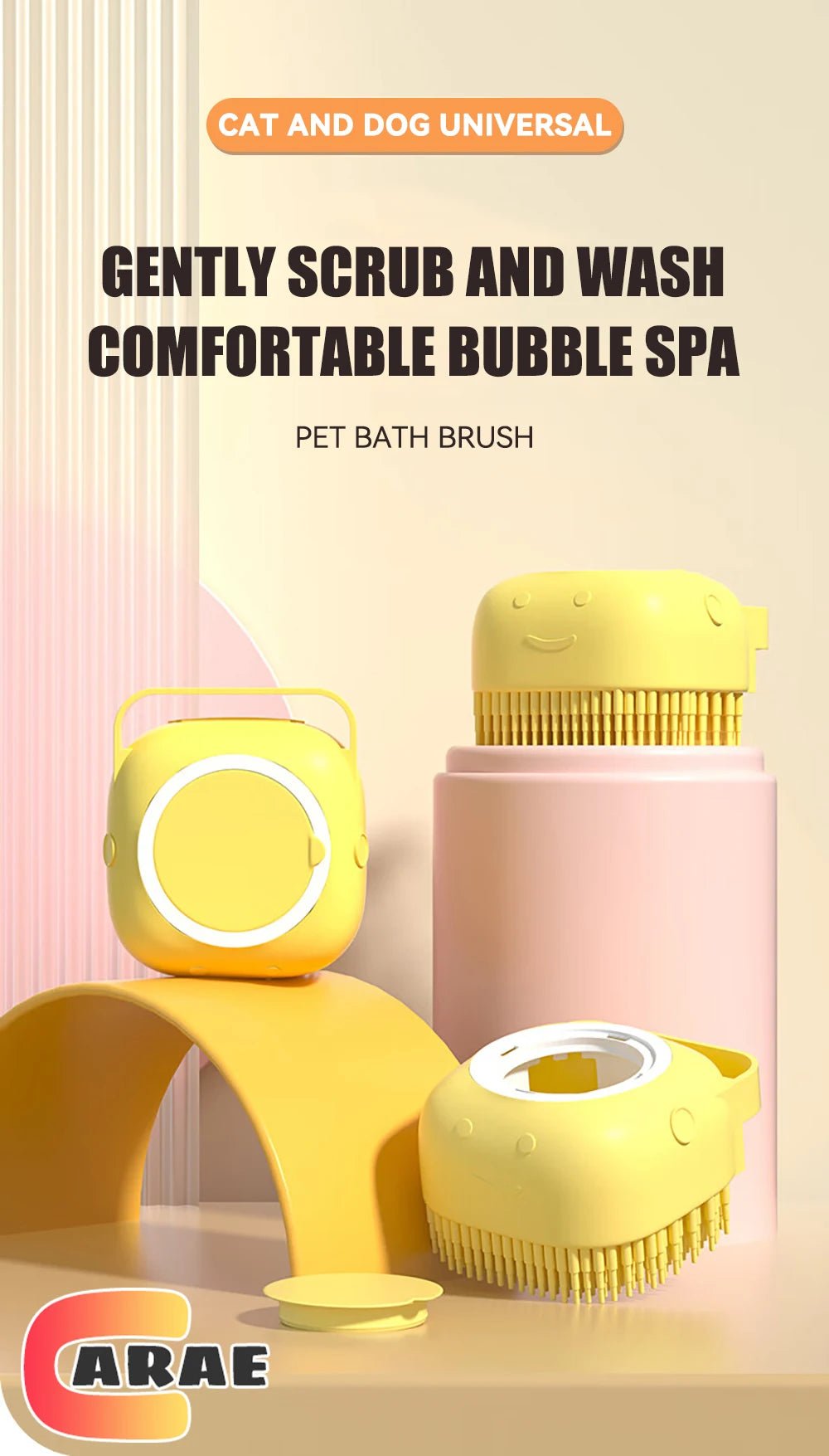 Dog Bathing Brush Pet Massage Brush Shampoo Dispenser Soft Silicone Brush Rubber Bristle for Dogs and Cats Shower Grooming Tool - Checkouts UK