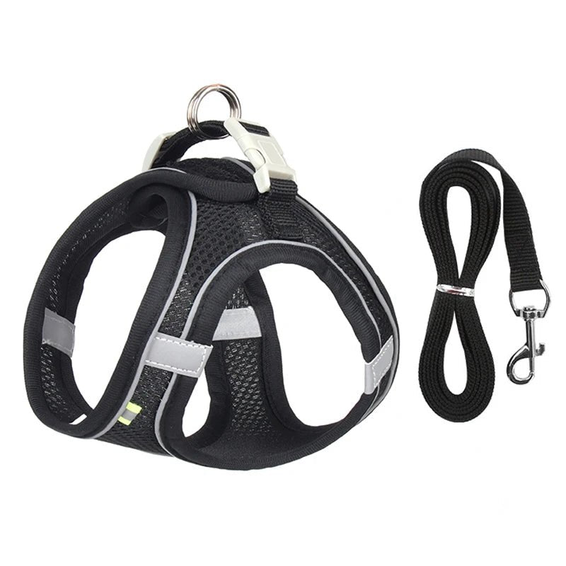 Dog Harness Leash Set for Small Dogs Adjustable Puppy Cat Harness Vest French Bulldog Chihuahua Pug Outdoor Walking Lead Leash - Furbury
