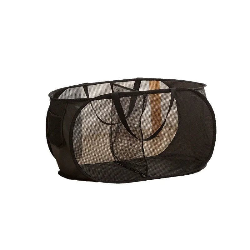 Durable Collapsible Laundry Basket, Mesh Pop Up Laundry Hamper With Side Pocket, Foldable Clothes Storage Hamper With Reinforced - Checkouts UK