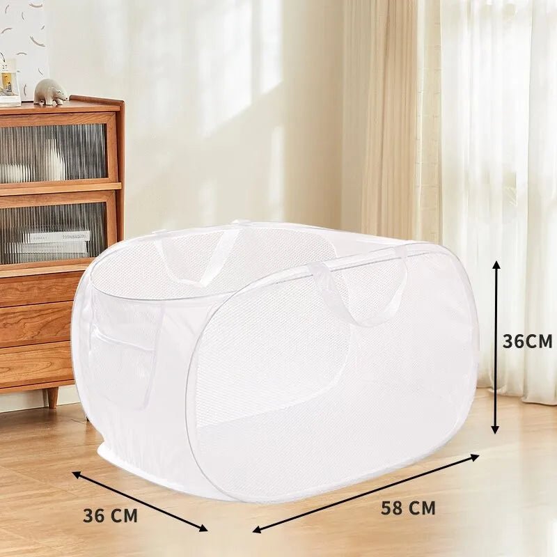 Durable Collapsible Laundry Basket, Mesh Pop Up Laundry Hamper With Side Pocket, Foldable Clothes Storage Hamper With Reinforced - Checkouts UK