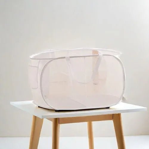 Durable Collapsible Laundry Basket, Mesh Pop Up Laundry Hamper With Side Pocket, Foldable Clothes Storage Hamper With Reinforced - Checkouts UK