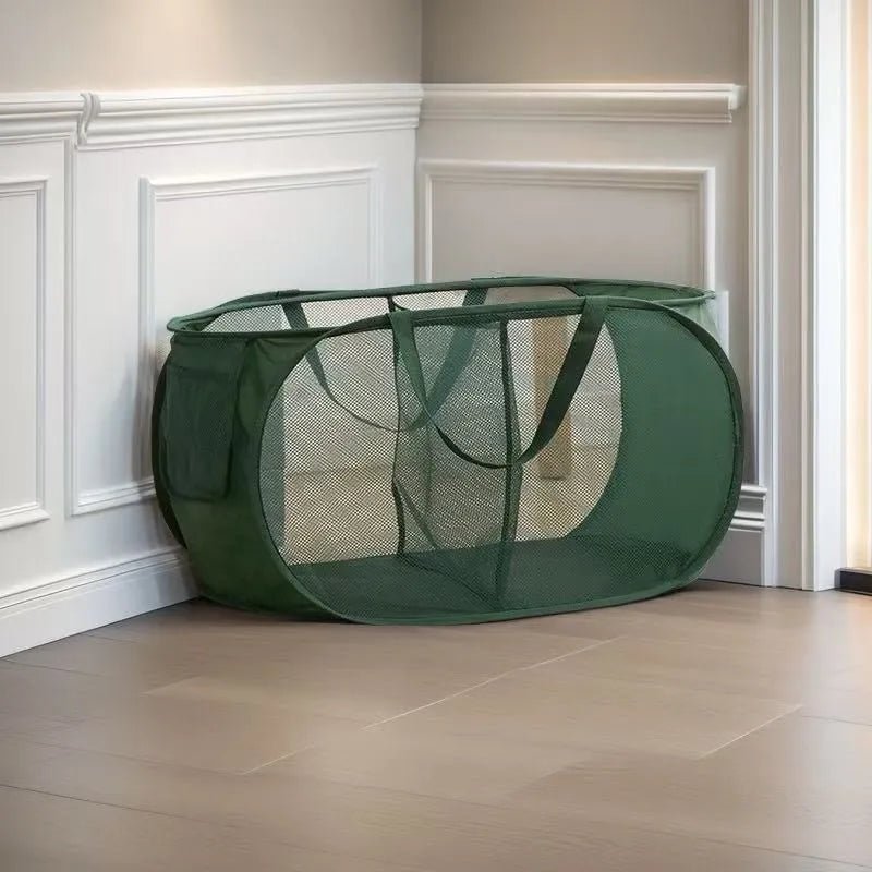 Durable Collapsible Laundry Basket, Mesh Pop Up Laundry Hamper With Side Pocket, Foldable Clothes Storage Hamper With Reinforced - Checkouts UK
