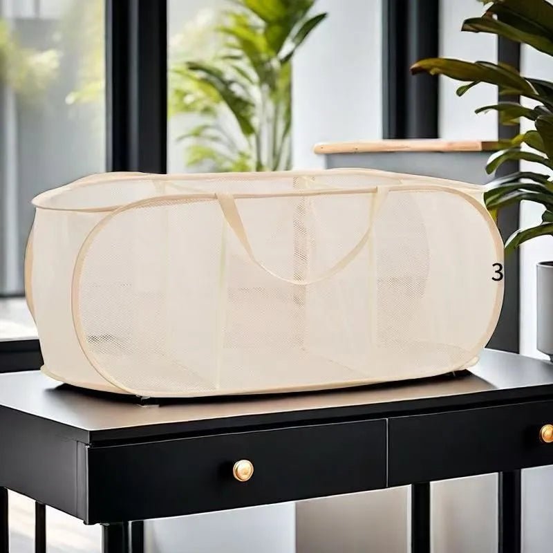 Durable Collapsible Laundry Basket, Mesh Pop Up Laundry Hamper With Side Pocket, Foldable Clothes Storage Hamper With Reinforced - Checkouts UK