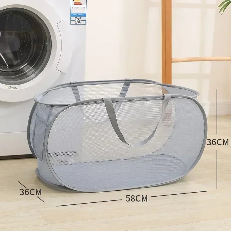 Durable Collapsible Laundry Basket, Mesh Pop Up Laundry Hamper With Side Pocket, Foldable Clothes Storage Hamper With Reinforced - Checkouts UK