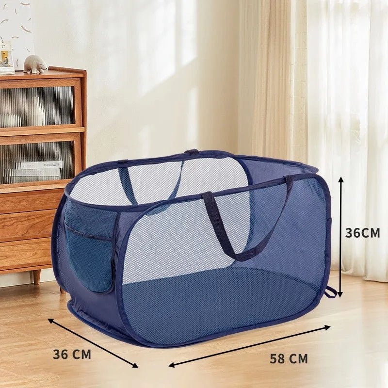 Durable Collapsible Laundry Basket, Mesh Pop Up Laundry Hamper With Side Pocket, Foldable Clothes Storage Hamper With Reinforced - Checkouts UK