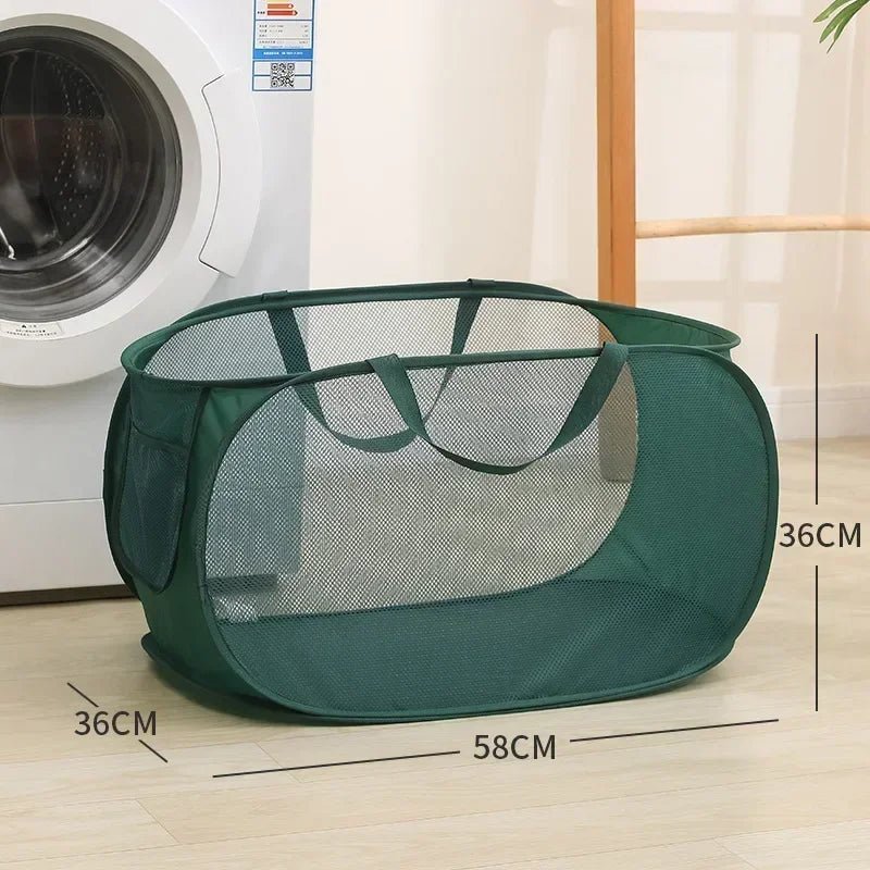 Durable Collapsible Laundry Basket, Mesh Pop Up Laundry Hamper With Side Pocket, Foldable Clothes Storage Hamper With Reinforced - Checkouts UK