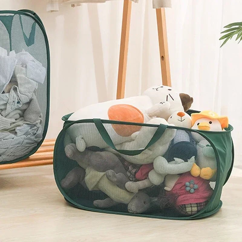 Durable Collapsible Laundry Basket, Mesh Pop Up Laundry Hamper With Side Pocket, Foldable Clothes Storage Hamper With Reinforced - Checkouts UK
