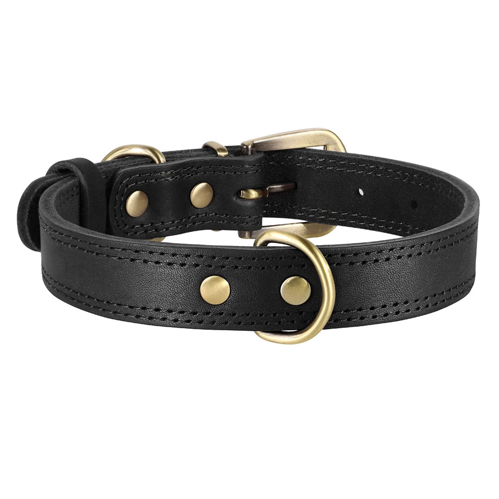 Durable Leather Dog Collar Real Leather Dog Collars Adjustable For Medium Large Dogs German Shepherd Training Hunting Brown - Checkouts UK