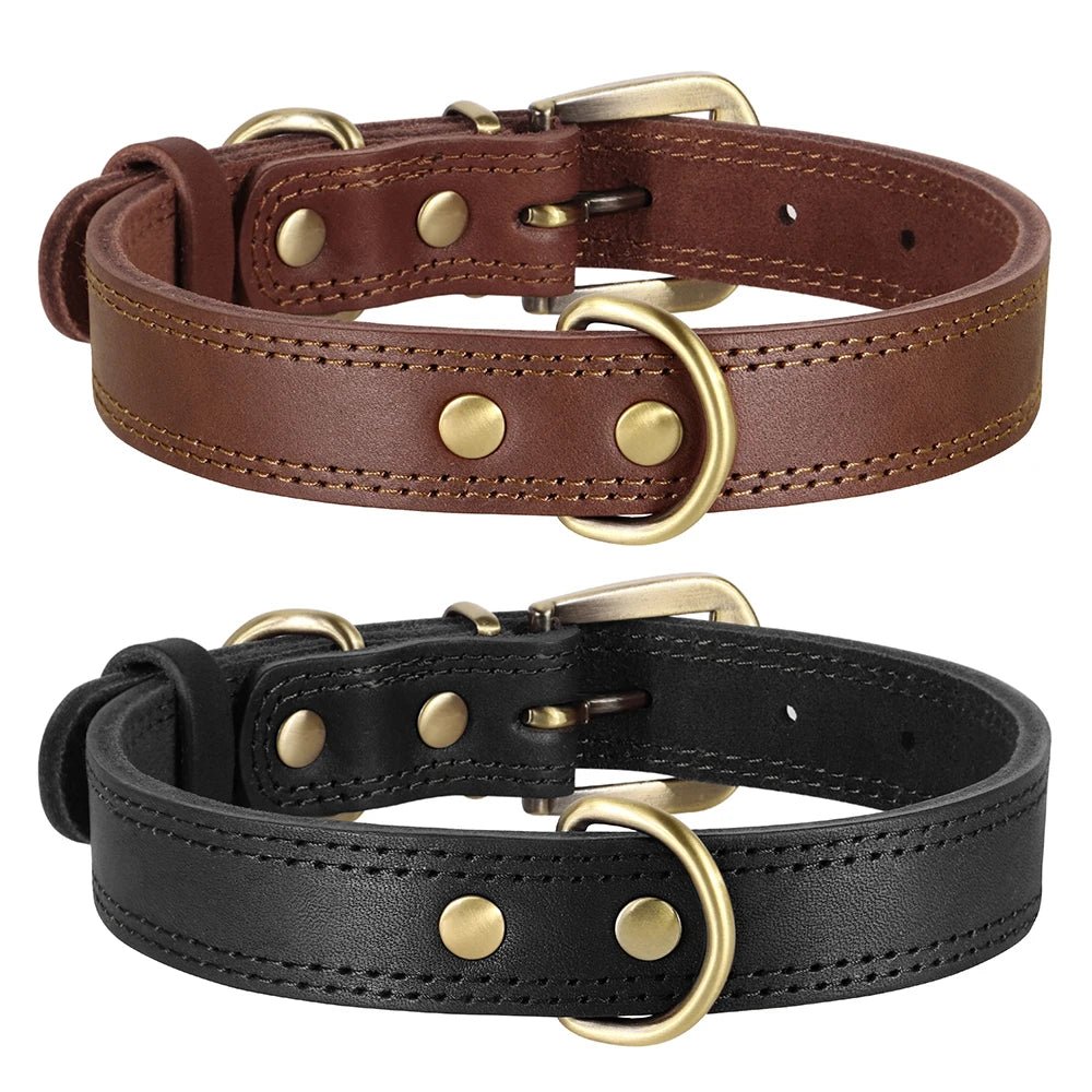 Durable Leather Dog Collar Real Leather Dog Collars Adjustable For Medium Large Dogs German Shepherd Training Hunting Brown - Checkouts UK