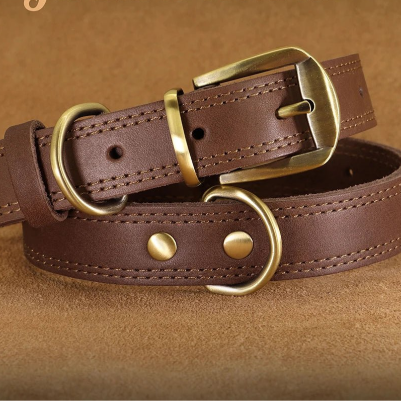 Durable Leather Dog Collar Real Leather Dog Collars Adjustable For Medium Large Dogs German Shepherd Training Hunting Brown - Checkouts UK