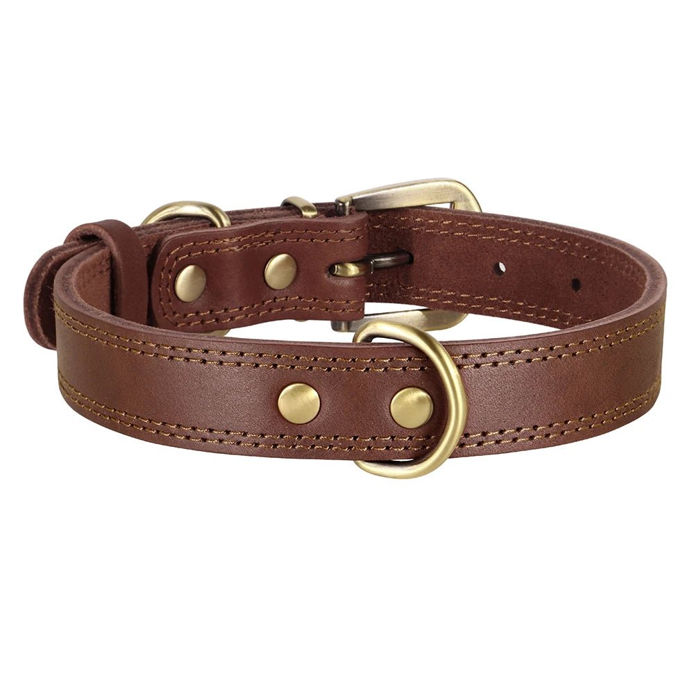 Durable Leather Dog Collar Real Leather Dog Collars Adjustable For Medium Large Dogs German Shepherd Training Hunting Brown - Checkouts UK