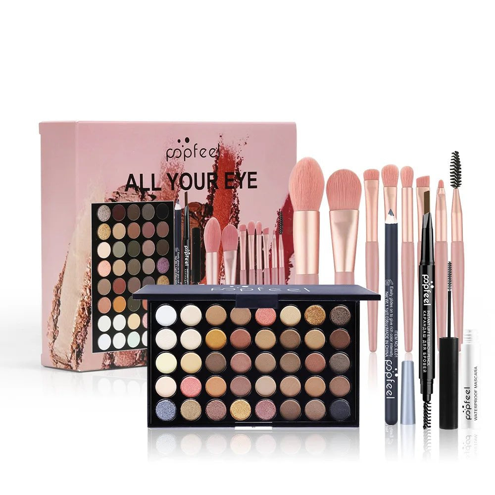 Full Makeup Set Lipstick Eyeshadow Eyeliner Highlight Korean Cosmetics Kit Make - up for women Makeup Puff Eyebrow Pencil - Checkouts UK