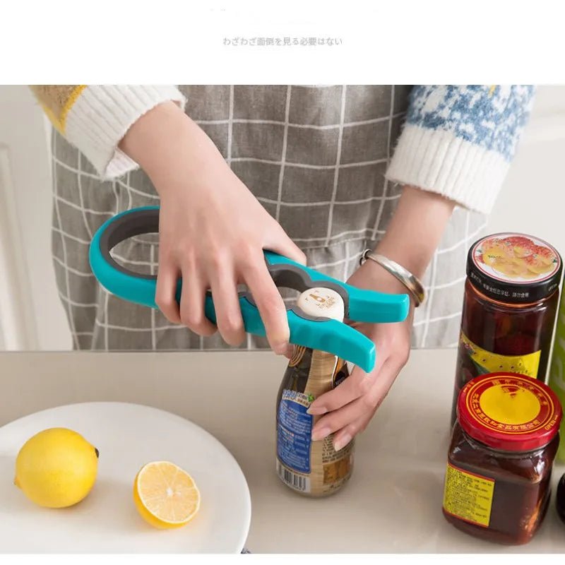 Jar Opener Easy Grip Wrench 4 in 1 Handy Save Strength Can Beer Bottle Cap Openers Lid Twist Off Tools Portable Kitchen Gadgets - Checkouts UK