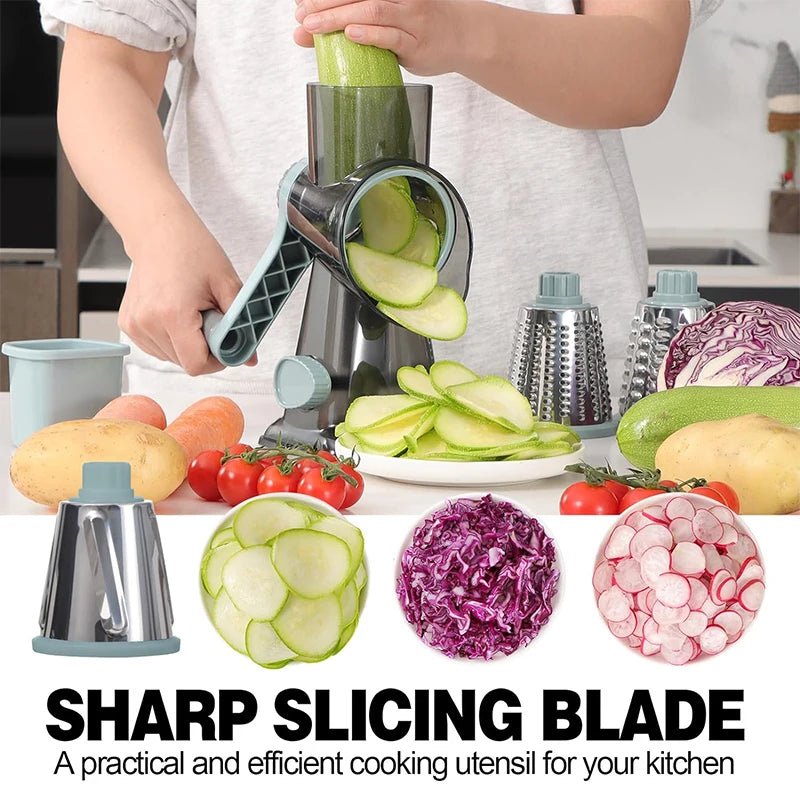 LMETJMA 3 in 1 Rotary Cheese Grater Versatile Manual Vegetable Slicer Peanut Nuts Grinder Cheese Vegetable Shredder Clear JT242 - Checkouts UK