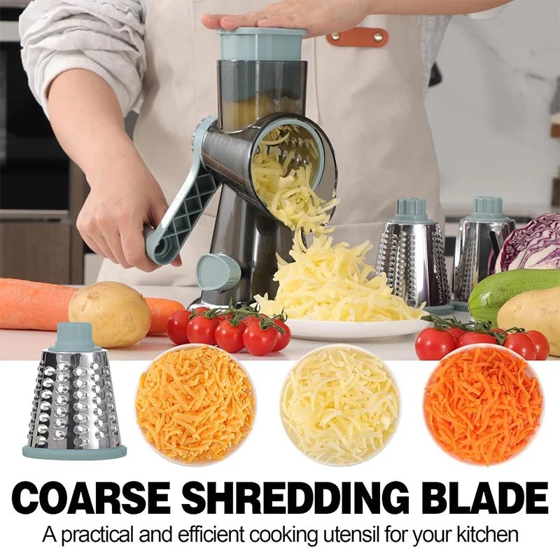 LMETJMA 3 in 1 Rotary Cheese Grater Versatile Manual Vegetable Slicer Peanut Nuts Grinder Cheese Vegetable Shredder Clear JT242 - Checkouts UK