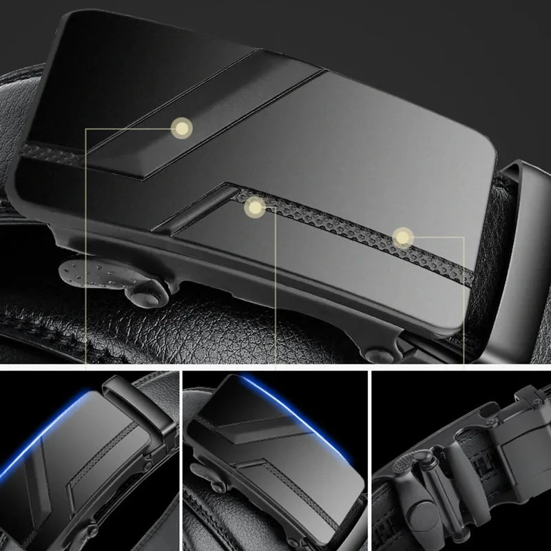 Men's High - Quality Belt 110cm 120cm 130cm Luxury Belt, Black Men's Automatic Buckle Jeans Men's Belt Suit Belt - Checkouts UK