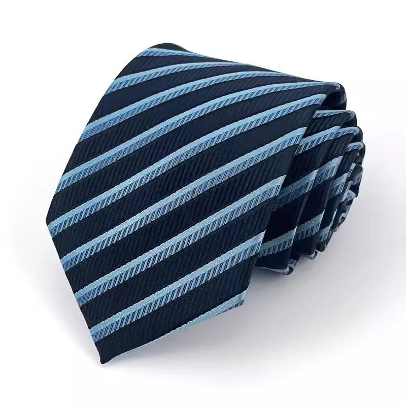 NEW 8cm Tie for Man Tie Luxury Striped Stripes Blue Navy Business Neck Tie Suit Cravat Wedding Party Necktie Men Gift - Checkouts UK