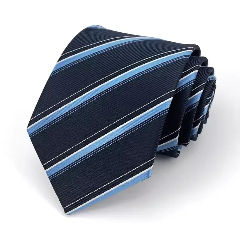 NEW 8cm Tie for Man Tie Luxury Striped Stripes Blue Navy Business Neck Tie Suit Cravat Wedding Party Necktie Men Gift - Checkouts UK