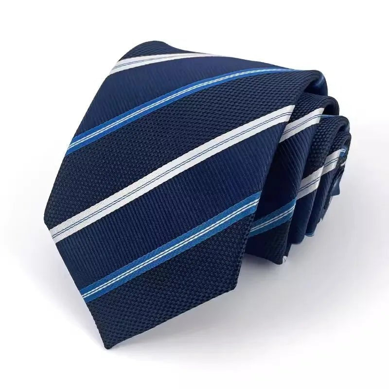 NEW 8cm Tie for Man Tie Luxury Striped Stripes Blue Navy Business Neck Tie Suit Cravat Wedding Party Necktie Men Gift - Checkouts UK