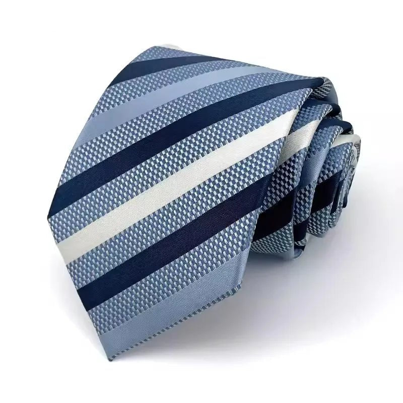 NEW 8cm Tie for Man Tie Luxury Striped Stripes Blue Navy Business Neck Tie Suit Cravat Wedding Party Necktie Men Gift - Checkouts UK