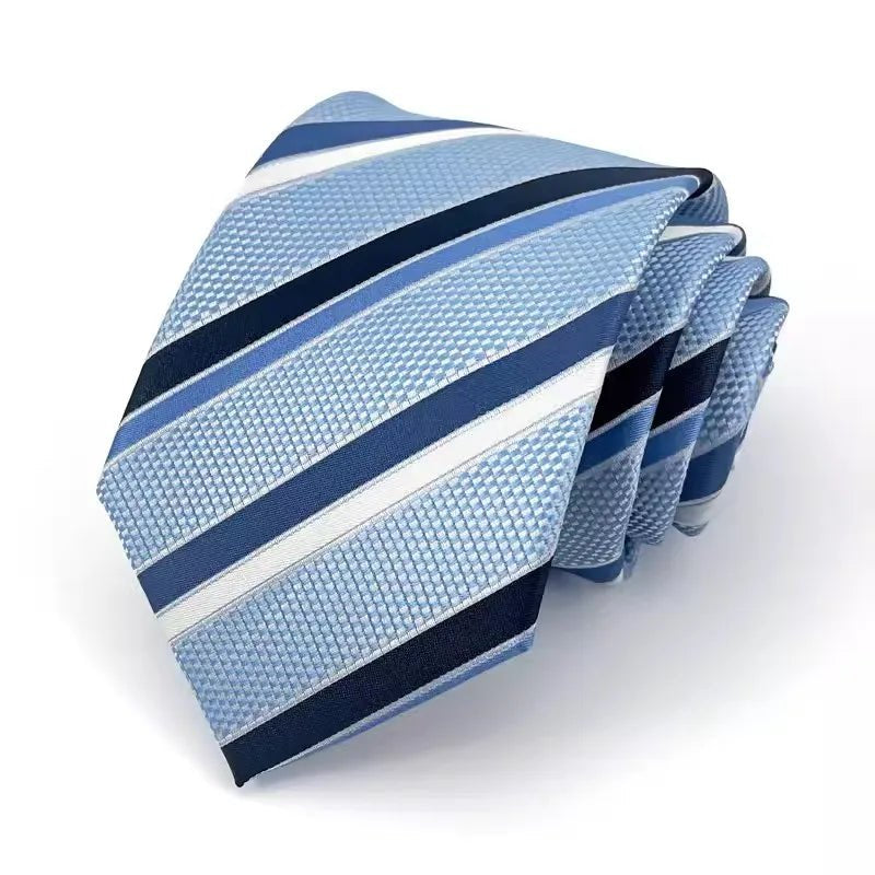 NEW 8cm Tie for Man Tie Luxury Striped Stripes Blue Navy Business Neck Tie Suit Cravat Wedding Party Necktie Men Gift - Checkouts UK