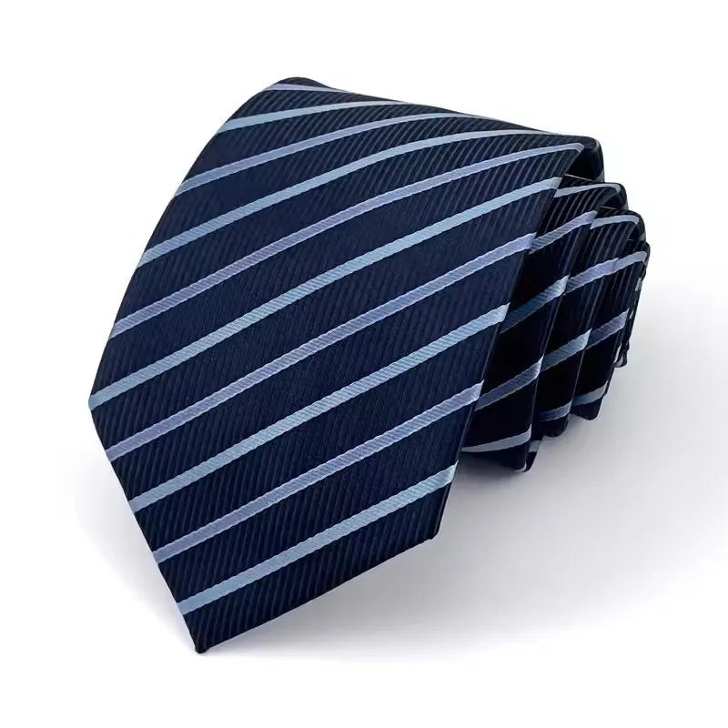 NEW 8cm Tie for Man Tie Luxury Striped Stripes Blue Navy Business Neck Tie Suit Cravat Wedding Party Necktie Men Gift - Checkouts UK