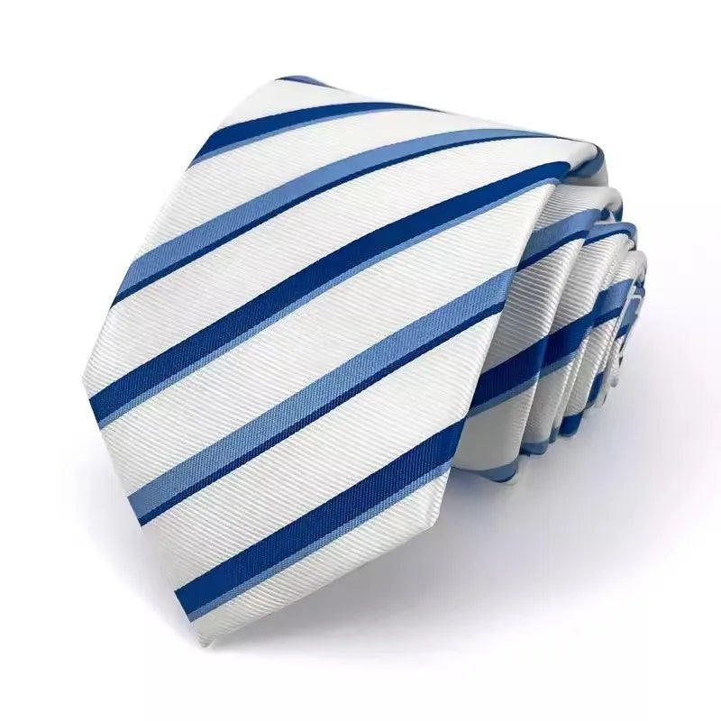 NEW 8cm Tie for Man Tie Luxury Striped Stripes Blue Navy Business Neck Tie Suit Cravat Wedding Party Necktie Men Gift - Checkouts UK