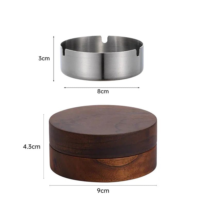 New Creative Ashtrays With Lid Walnut Wood Desktop Ashtray Stainless Steel Windproof Ash Tray for Smoking Office Home Decoration - Checkouts UK
