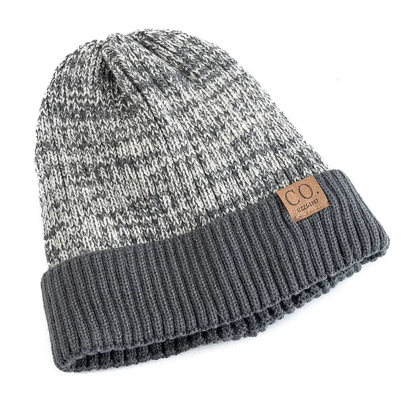 New Unisex Two - Tone Winter Hats Add Fur Lined Men And Women Fashion Warm Beanie Cap Casual Winter Knitted Hats - Checkouts UK
