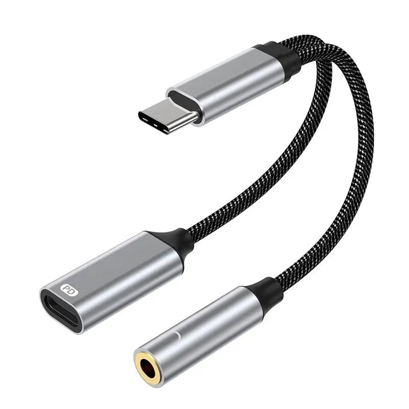 NIERBO 2 in 1 USB C to 3.5mm Headphone and Charger Adapter USB C PD 3.0 Port to Aux Audio Jack Fast Charging Dongle Cable Cord - Checkouts UK