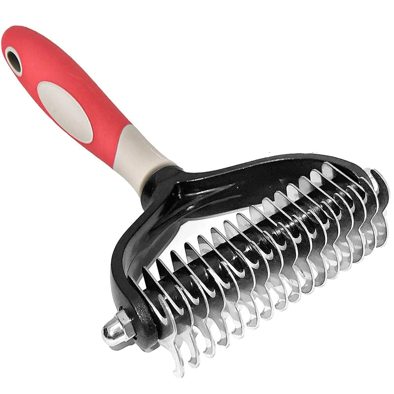 Pets Stainless Steel Grooming Brush Two - Sided Shedding and Dematting Undercoat Rake Comb for Dog Cat Remove Knots Tangles Easily - Furbury