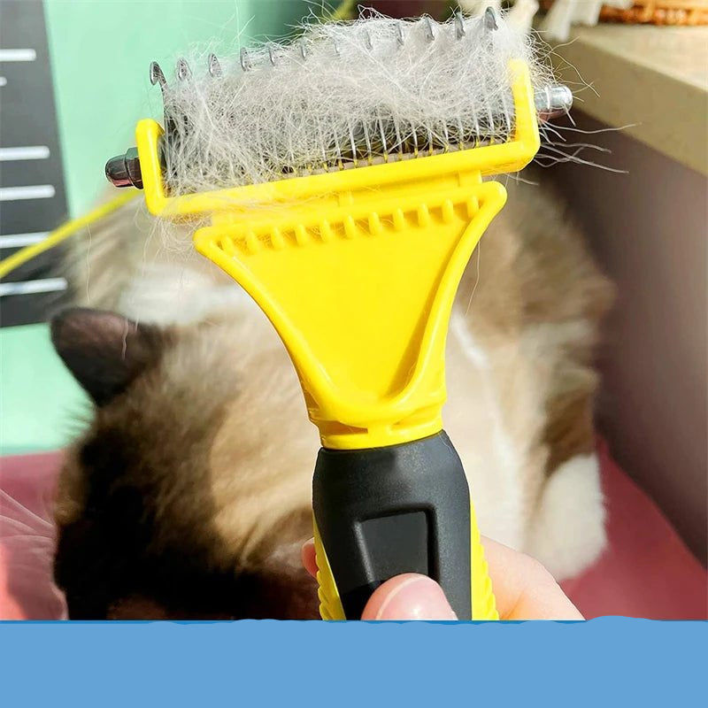 Pets Stainless Steel Grooming Brush Two - Sided Shedding and Dematting Undercoat Rake Comb for Dog Cat Remove Knots Tangles Easily - Furbury