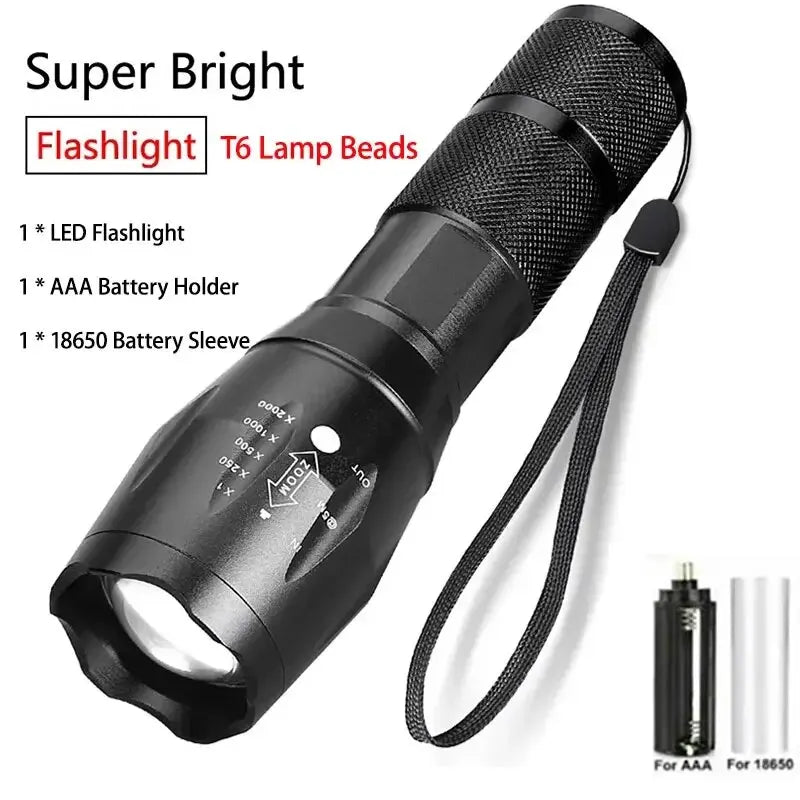 Portable Battery Powered Zoom LED Flashlight Mini Flash Light Torch Lantern 3 Lighting Modes Camping Lamp - Checkouts UK