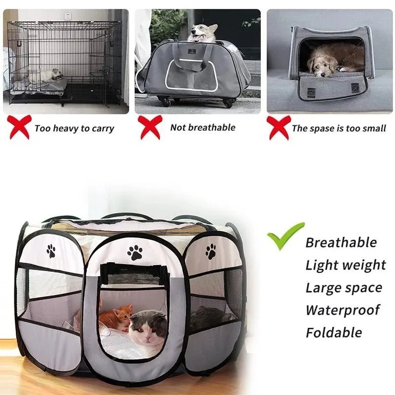 Portable Foldable Pet Tent Kennel Octagonal Fence Puppy Shelter Easy To Use Outdoor Easy Operation Large Dog Cages Cat Fences - Furbury