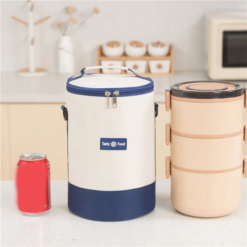 Portable Lunch Bag Insulated Thermal Food Handle Bags Simple and Practical Shoulder Storage Totes Picnic Dinner Container Round - Checkouts UK