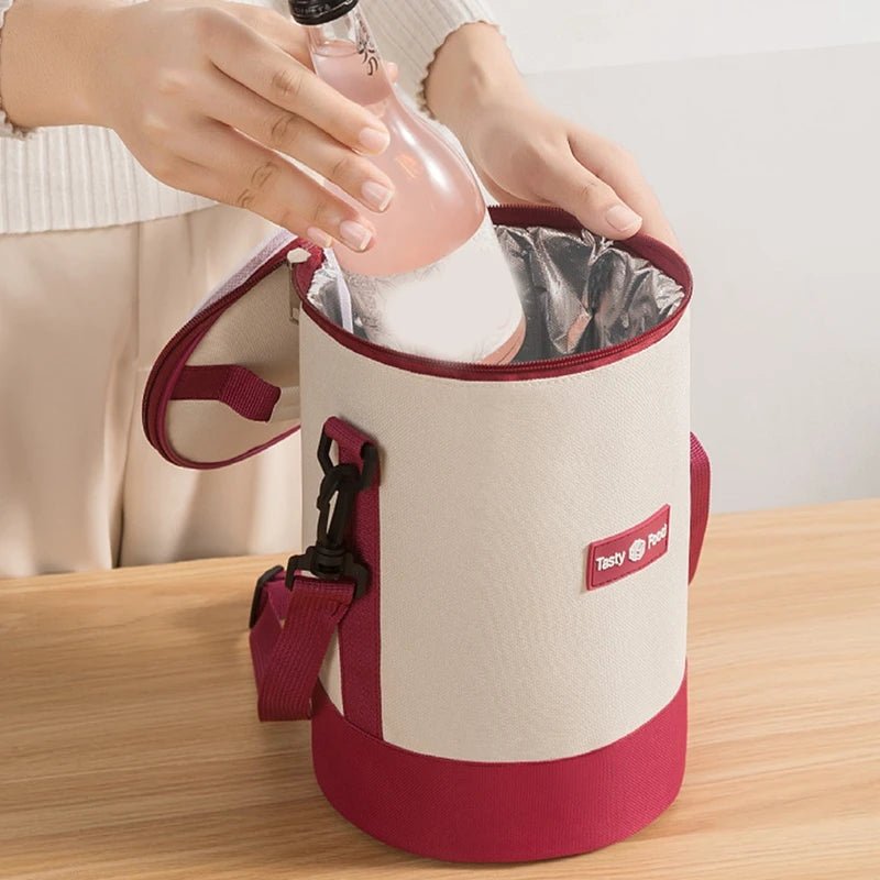 Portable Lunch Bag Insulated Thermal Food Handle Bags Simple and Practical Shoulder Storage Totes Picnic Dinner Container Round - Checkouts UK