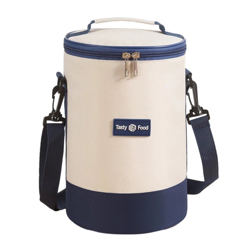 Portable Lunch Bag Insulated Thermal Food Handle Bags Simple and Practical Shoulder Storage Totes Picnic Dinner Container Round - Checkouts UK