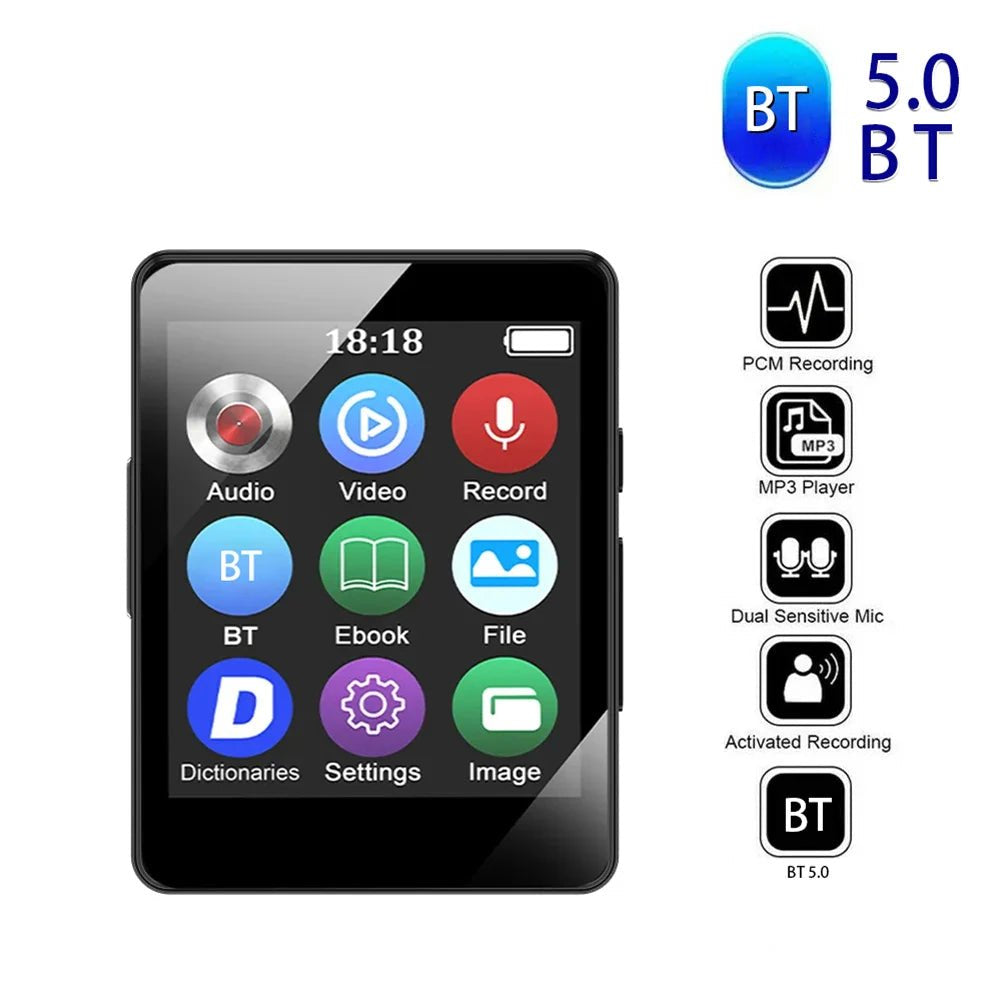 Portable MP3 Player Bluetooth 5.0 Music Stereo Speaker Mini MP4 Video Playback With LED Screen FM Radio Recording For Walkma - Checkouts UK