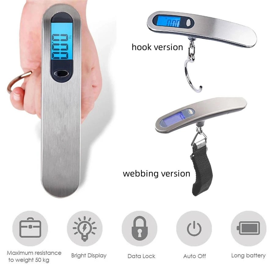 Portable Scale Digital LCD Display 110lb/50kg Electronic Luggage Hanging Suitcase Travel Weighs Baggage Fishing Scale with Hook - Checkouts UK