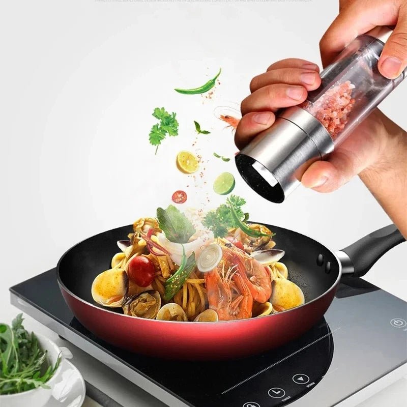 Salt and Pepper Grinder 2 in 1 Manual Stainless Steel Salt Pepper Mills with Adjustable Ceramic Grinding Spice Mill Kitchen Tool - Checkouts UK