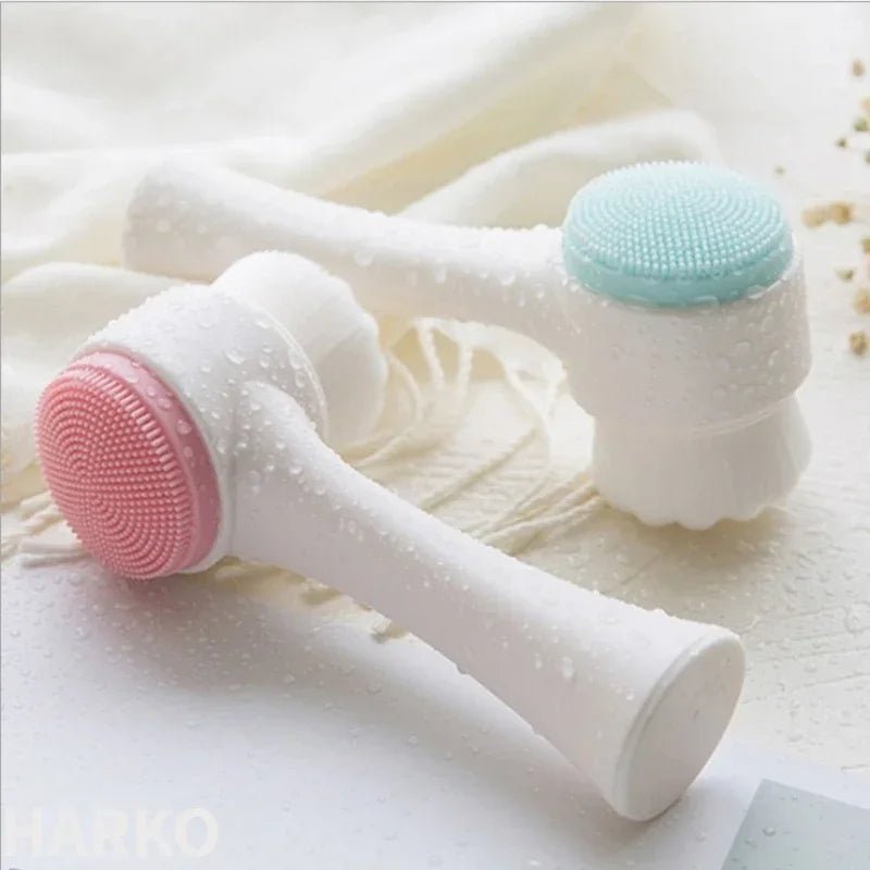 Silica Gel Facial Brush Double Sided Facial Cleanser Blackhead Removing Product Pore Cleaner Exfoliating Facial Brush Face Brush - Checkouts UK