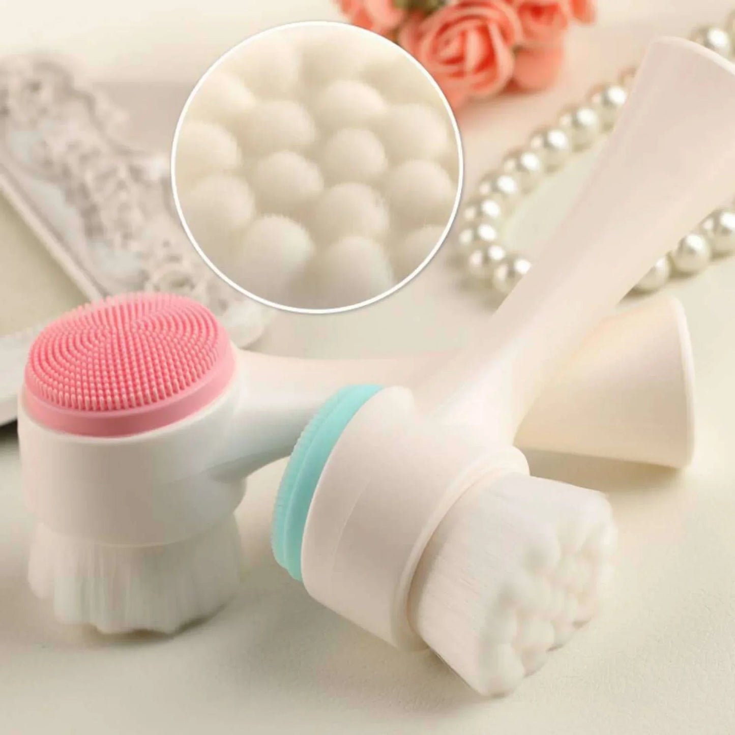 Silica Gel Facial Brush Double Sided Facial Cleanser Blackhead Removing Product Pore Cleaner Exfoliating Facial Brush Face Brush - Checkouts UK
