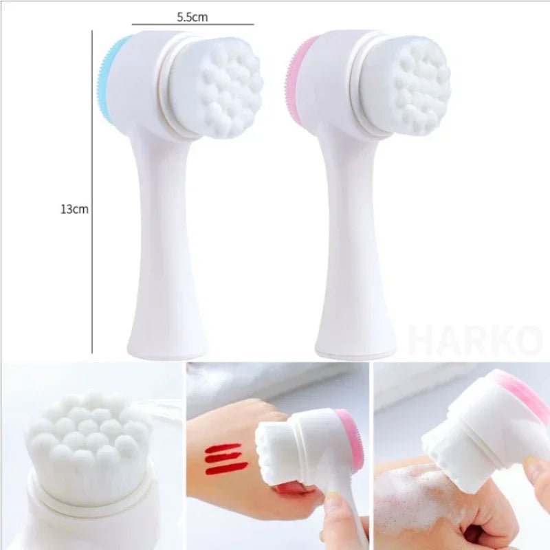Silica Gel Facial Brush Double Sided Facial Cleanser Blackhead Removing Product Pore Cleaner Exfoliating Facial Brush Face Brush - Checkouts UK