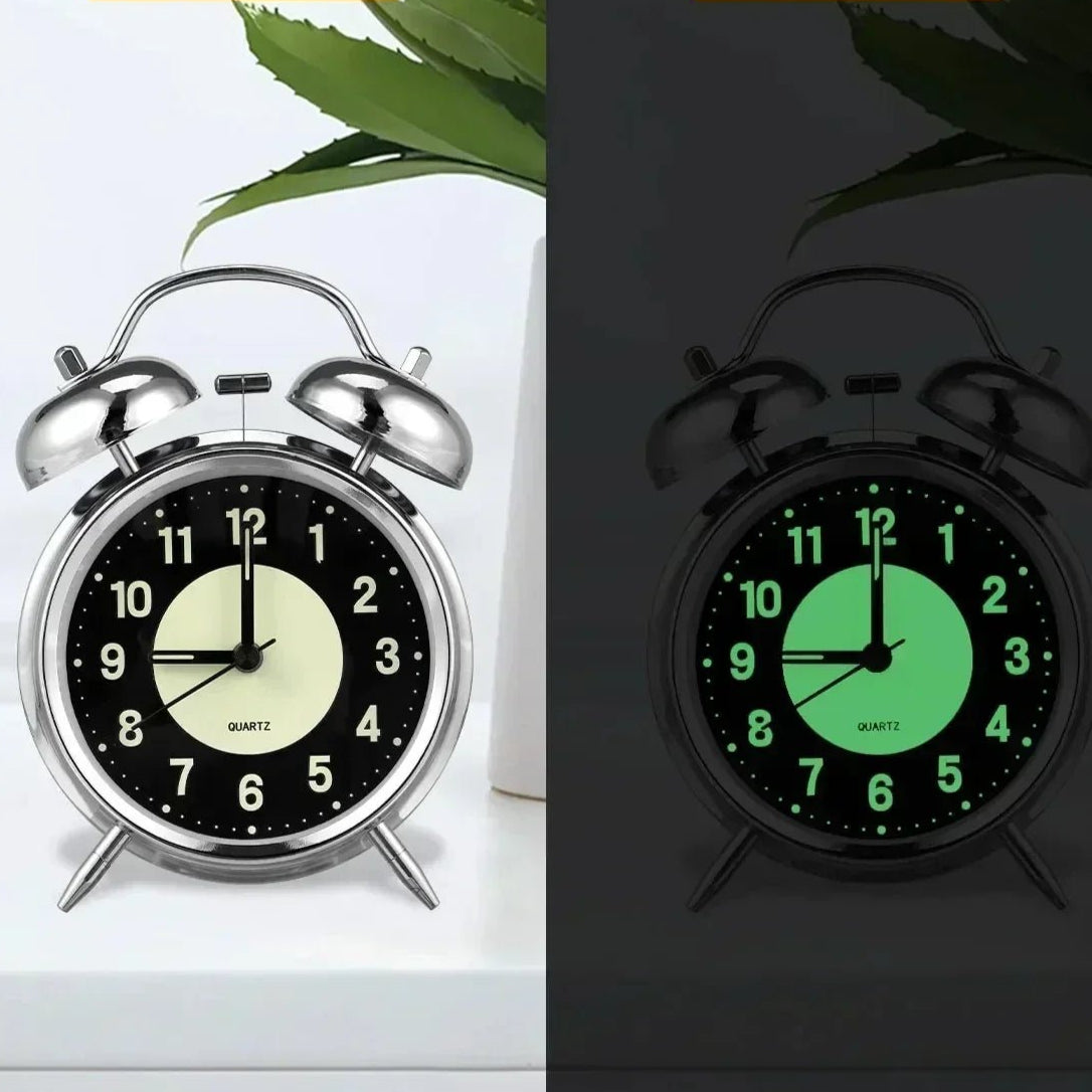 Super Loud Alarm Clock Metal Twin Bell Alarm Clock with Night Light Retro Bedside Clock Silent Table Desk Clocks for Home Bedroo - Checkouts UK
