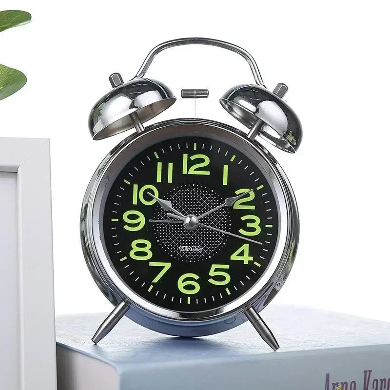 Super Loud Alarm Clock Metal Twin Bell Alarm Clock with Night Light Retro Bedside Clock Silent Table Desk Clocks for Home Bedroo - Checkouts UK